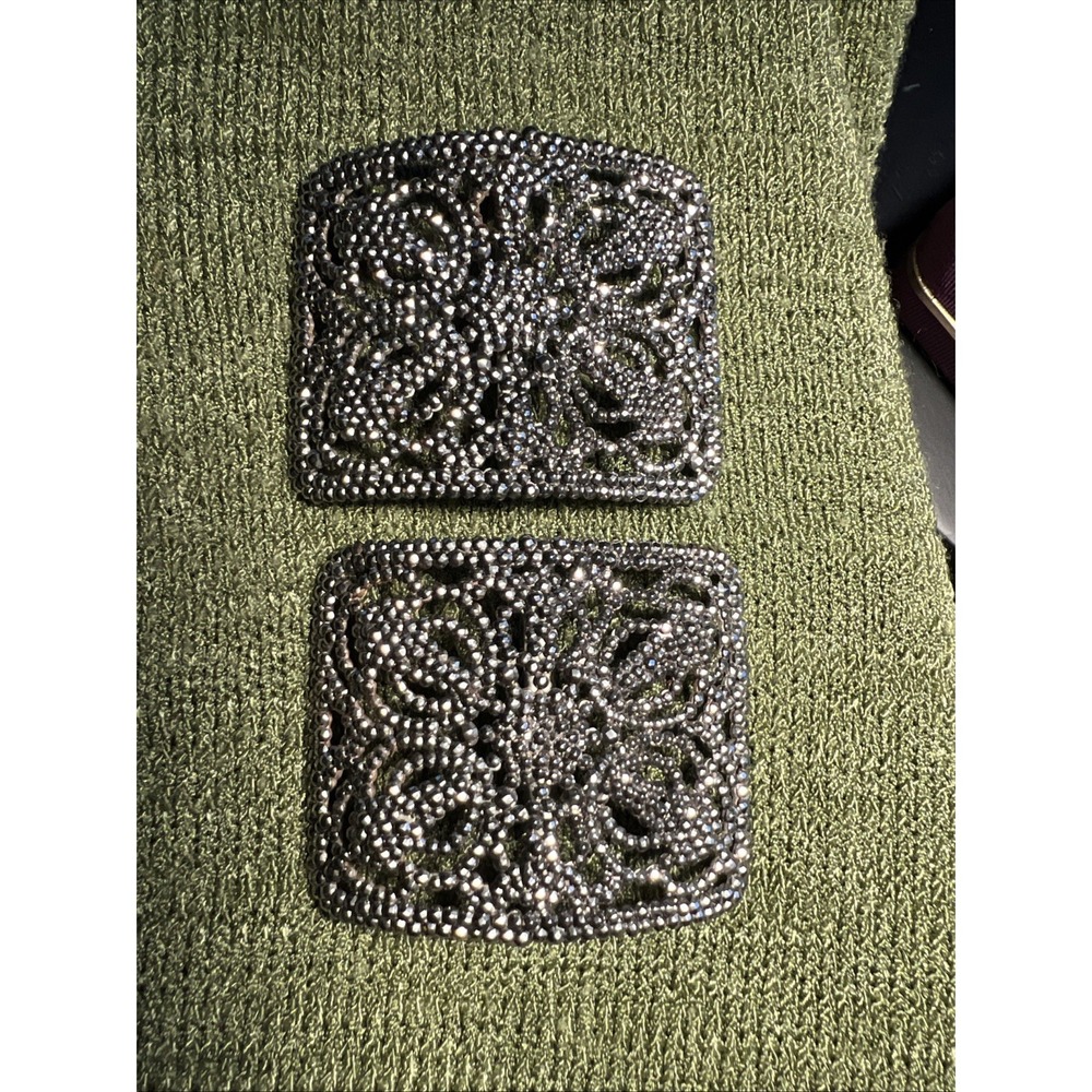 Vintage Pair of Antique French Steel Cut Shoe Clips Stamped France‎